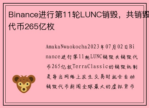 Binance进行第11轮LUNC销毁，共销毁代币265亿枚 